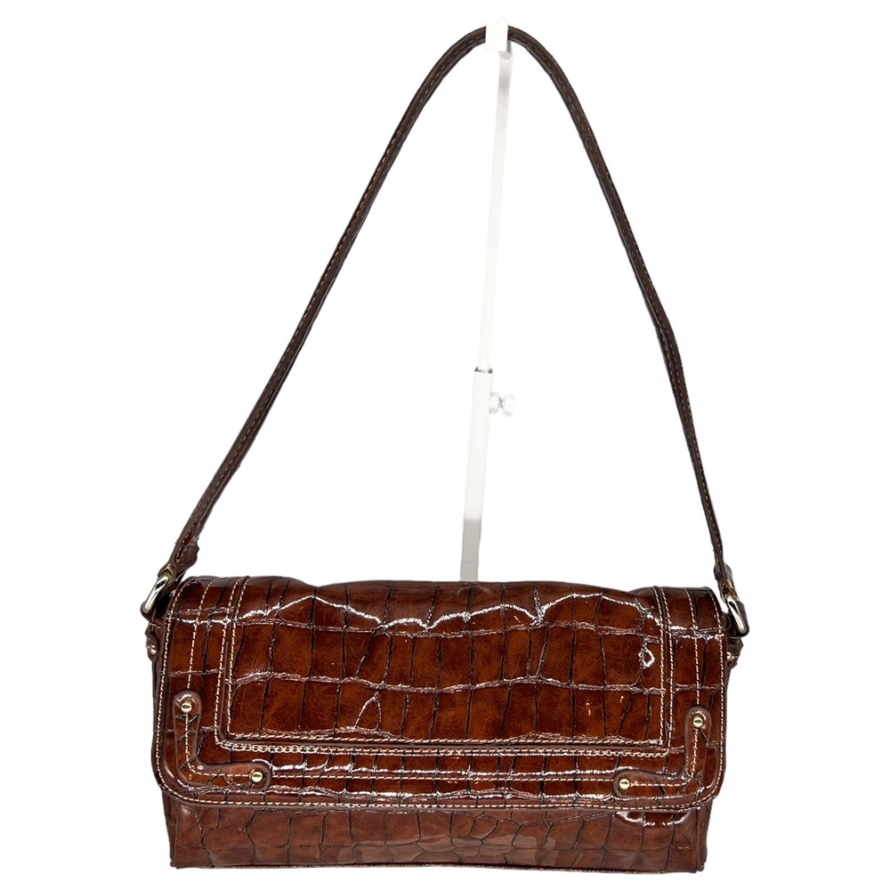 Liz Claiborne Dark Brown Faux Alligator Handbag Shoulder Bag - Picture 16 of 16